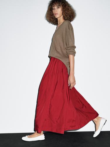 Zara Long technical box pleat skirt - Red