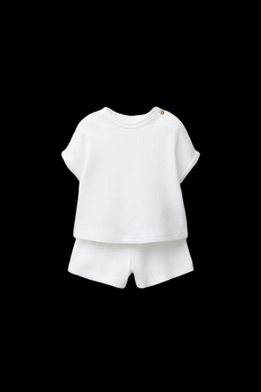 Zara PLAIN WAFFLE T-SHIRT AND BERMUDA SET - Oyster-white - Image 0