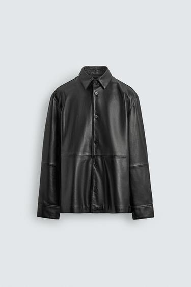 Zara LIMITED EDITION NAPA LEATHER OVERSHIRT - Black