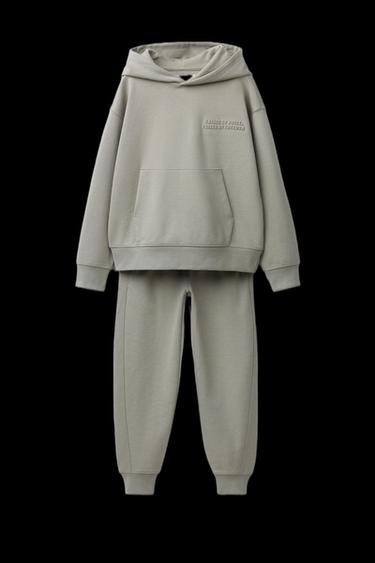EMBOSSED TEXT INTERLOCK HOODIE AND JOGGERS SET - Beige by Zara - Image 0
