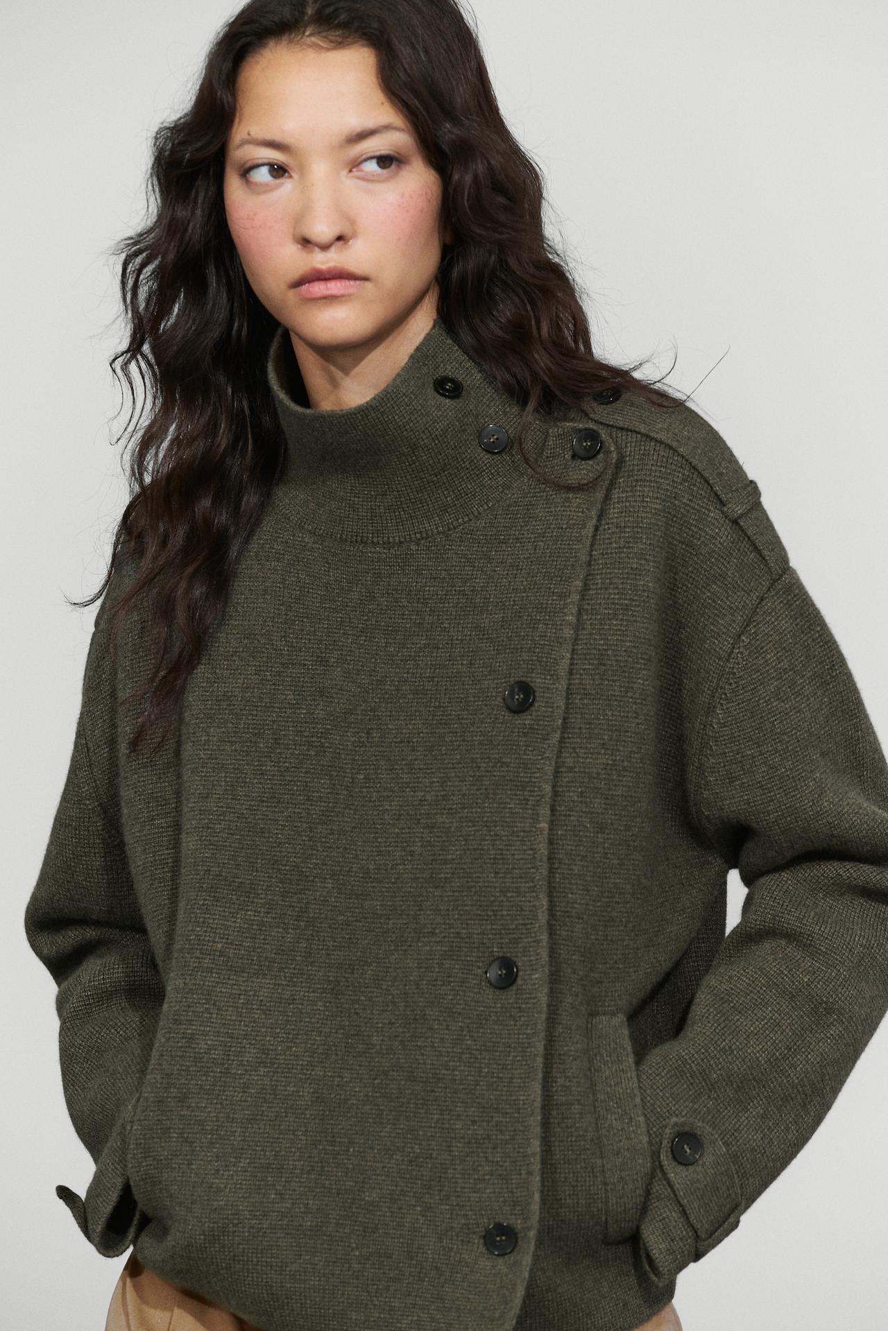 Double-breasted wool-blend knit jacket — Dark salmon