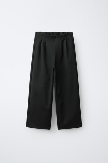 Zara PLEATED WIDE LEG PUNTO ROMA PANTS - Black
