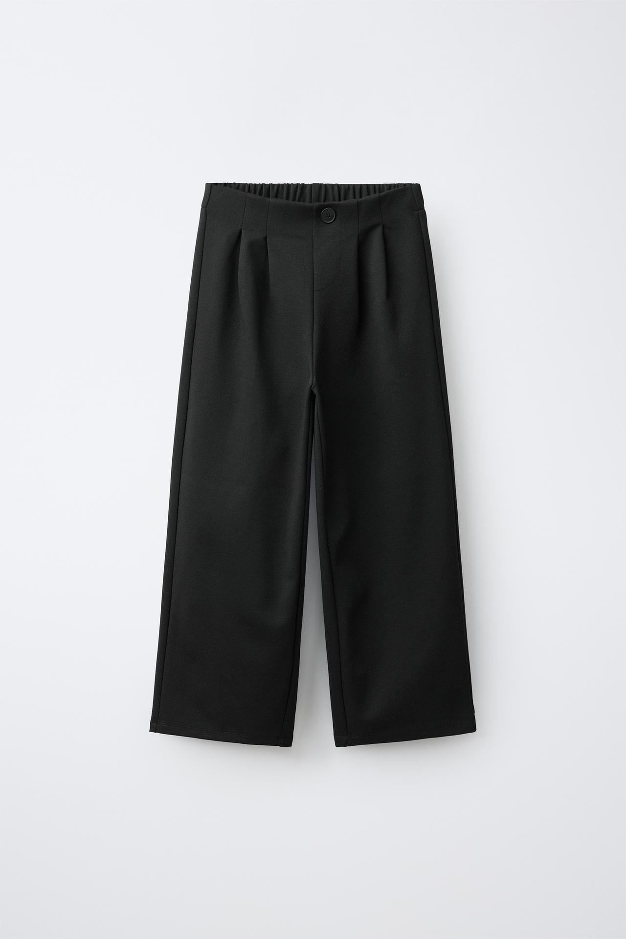 PLEATED WIDE LEG PUNTO ROMA PANTS — Black