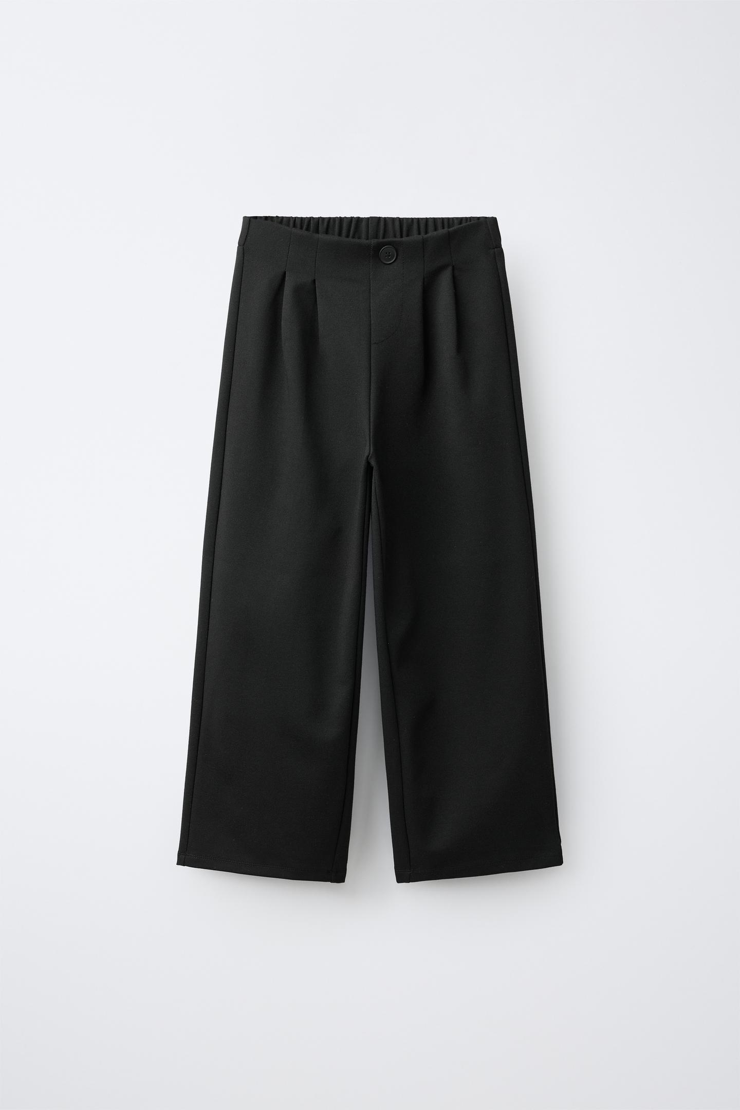 Детские брюки Zara Wide Leg Ponte Pleated, цвет: Чёрный — фото 1