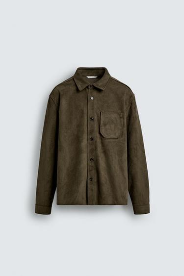FAUX SUEDE OVERSHIRT - Green by Zara