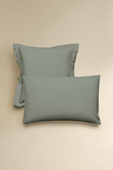 Zara TEXTURED COTTON PILLOWCASE - Green