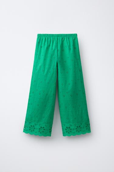 WIDE-LEG SCHIFFLI TROUSERS - Green by Zara - Image 1
