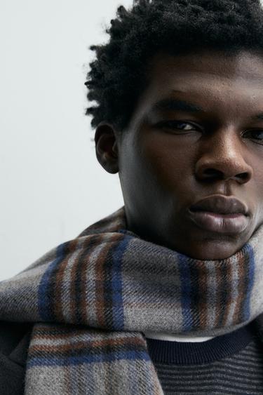COMBINED CHECK SCARF - Grey by Zara - Image 1