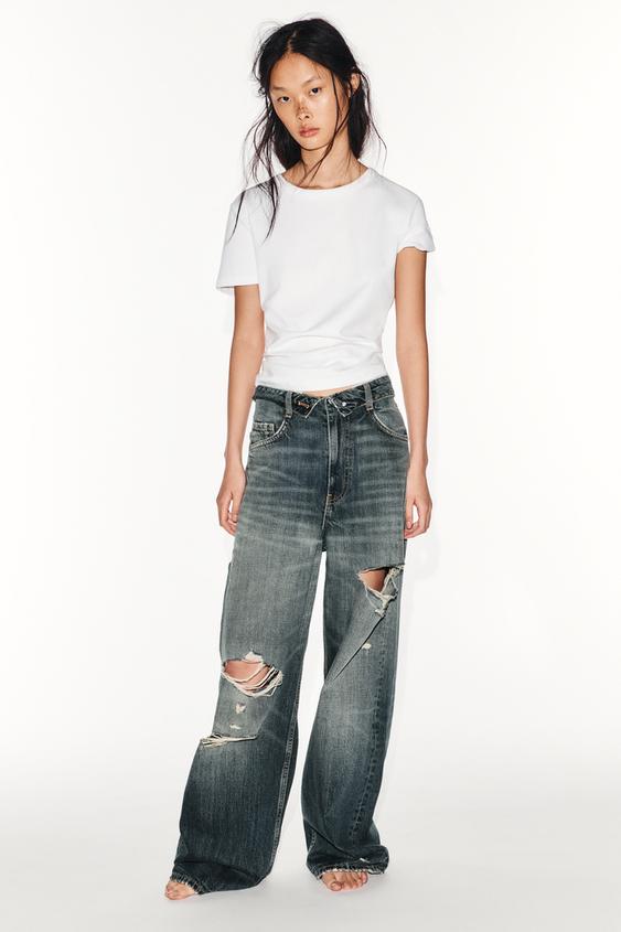 JEANS trf TAILLE RABATTUE TAILLE MI-HAUTE déchirures - Bleu de Zara - Image 0