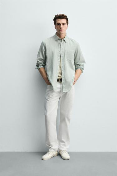 REGULAR FIT LINEN BLEND SHIRT - Sea green by Zara