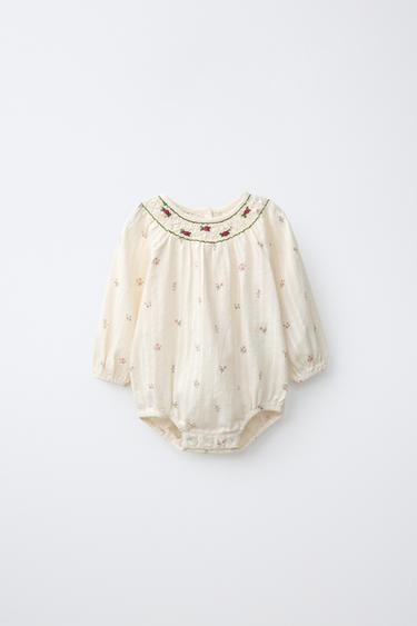 EMBROIDERED FLORAL BODYSUIT — Pink 1