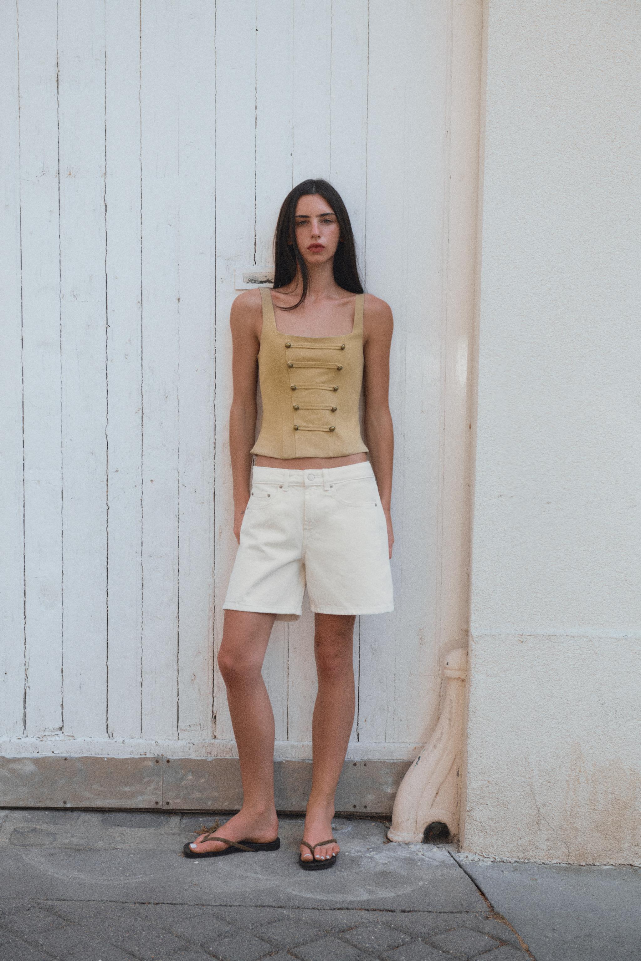 BUTTONED CORSET TOP — Beige