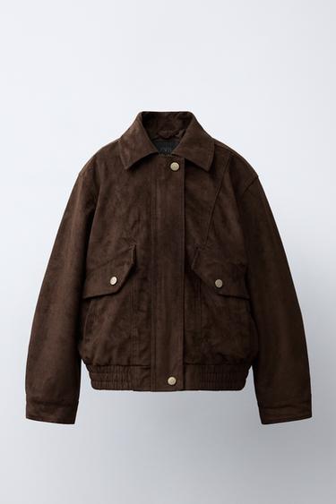 CAZADORA BOMBER EFECTO ANTE - Chocolate de Zara - Imagen 0