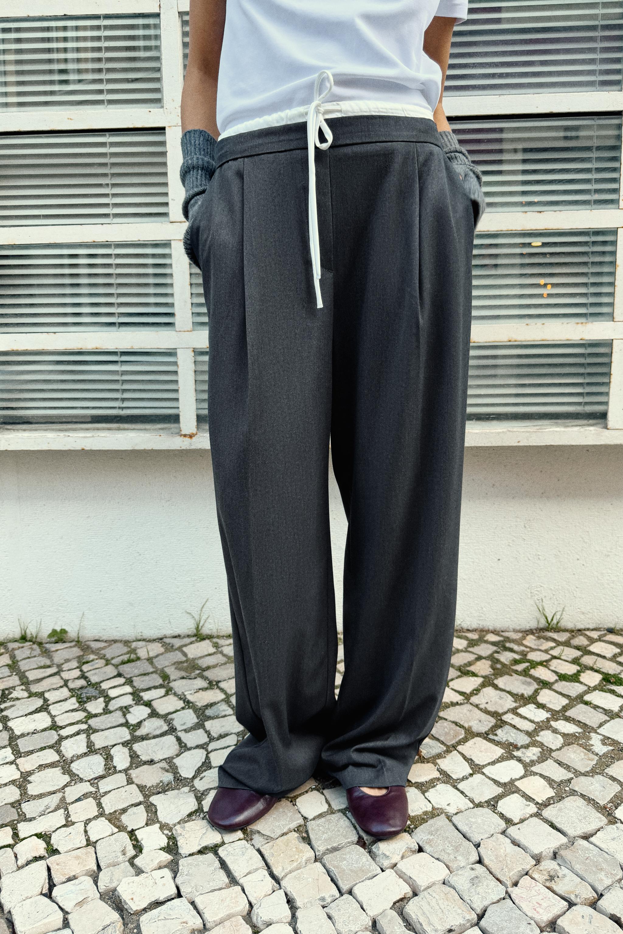 DOUBLE WAISTBAND WIDE-LEG PANTS