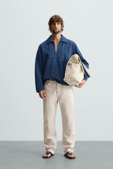 SOBRECAMISA SMOCK LAVADA - Índigo de Zara - Imagen 0