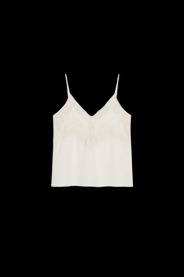 TOP LENCERO ENCAJE ZW COLLECTION - Blanco roto de Zara - Imagen 0