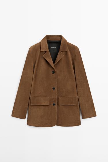 Zara 100% Suede lapel blazer - Dark mink - Image 0