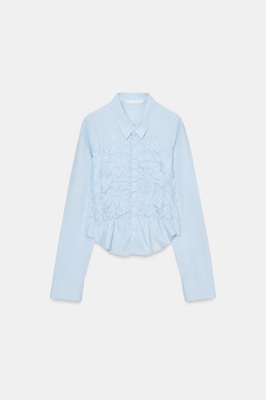 CHEMISE EN POPELINE À PLIS ÉLASTIQUES - Bleu ciel de Zara - Image 6