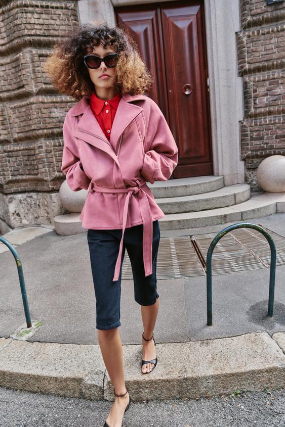 FAUX SUEDE BELTED JACKET