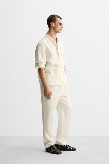 LIMITED EDITION LINEN-WOOL HERRINGBONE TROUSERS - Oyster-white by Zara - Image 3