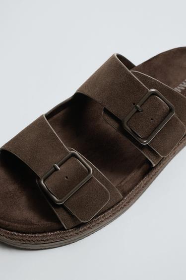 DOUBLE-STRAP LEATHER SANDALS - Chocolate by Zara - Image 5