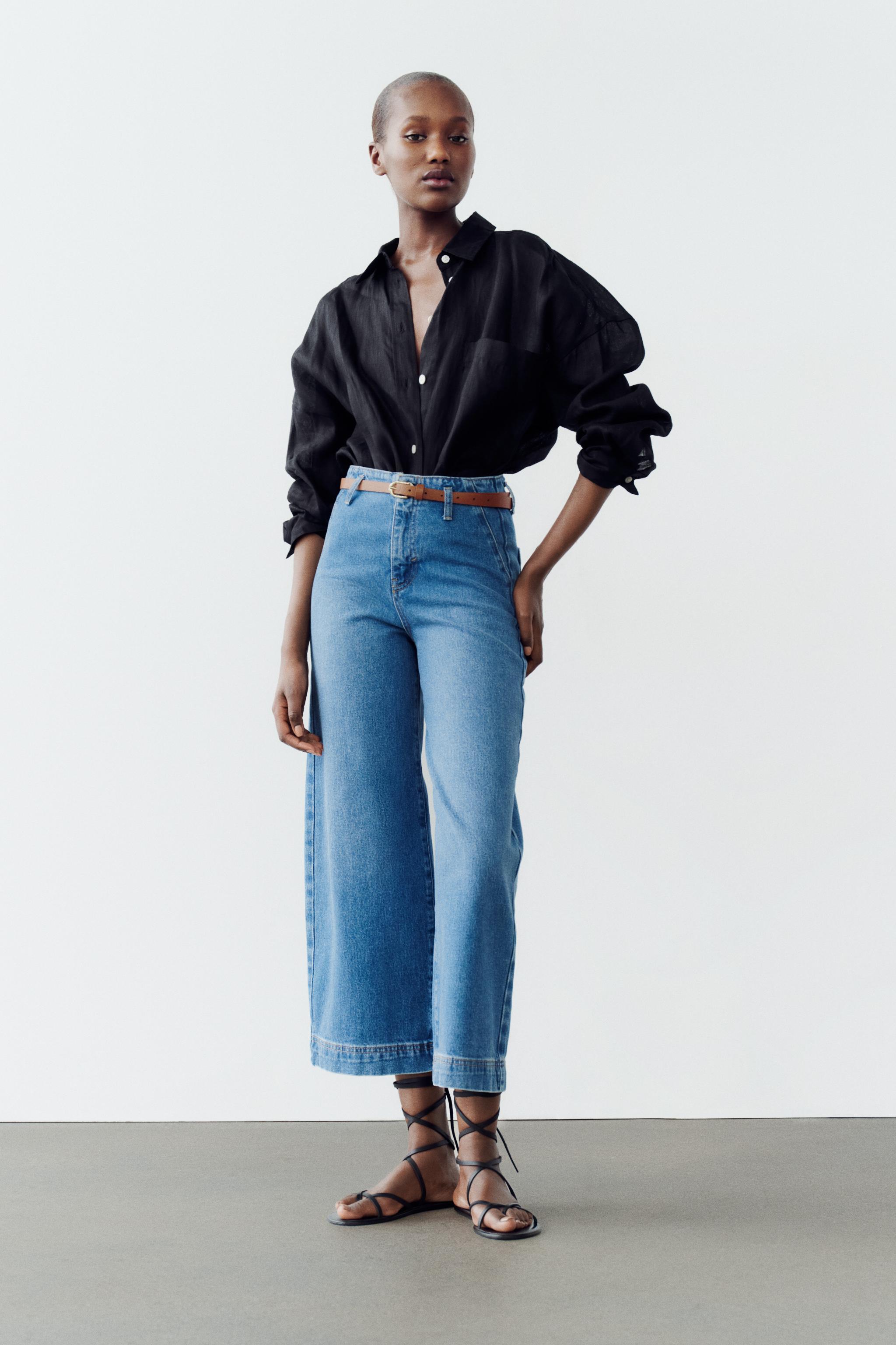 Z1975 WIDE-LEG HIGH-WAIST CROPPED JEANS - Mid-blue | ZARA India