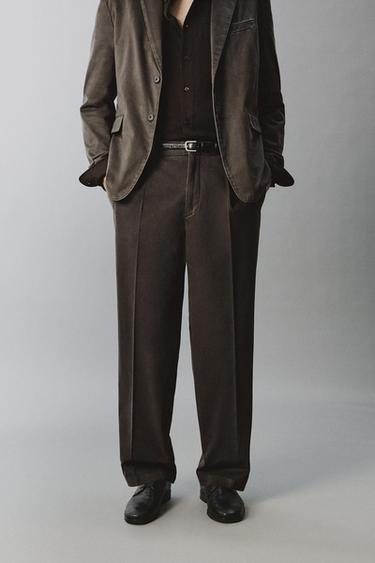 WASHED-EFFECT SUIT TROUSERS - Taupe grey by Zara