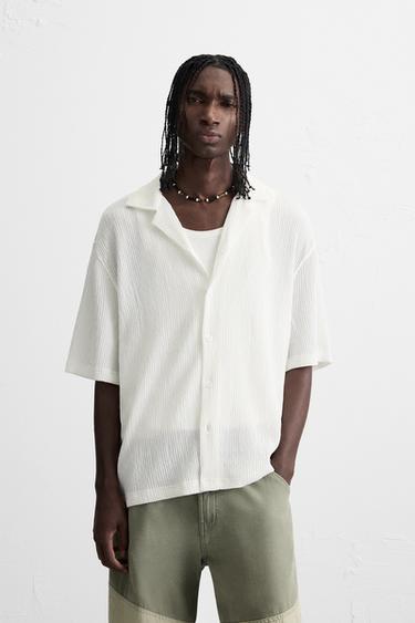 Zara WRINKLED EFFECT TEXTURED SHIRT - Oyster-white