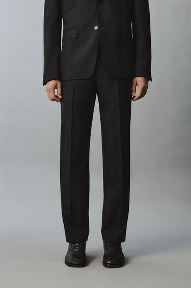 100% WOOL REGULAR FIT SUIT TROUSERS - Anthracite Grey by Zara