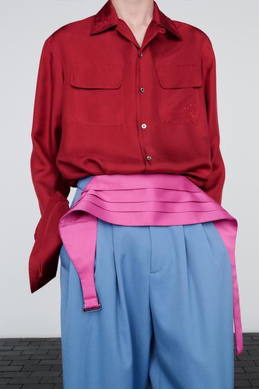 RELAXED FIT PLEATED SUIT PANTS — Blue 2