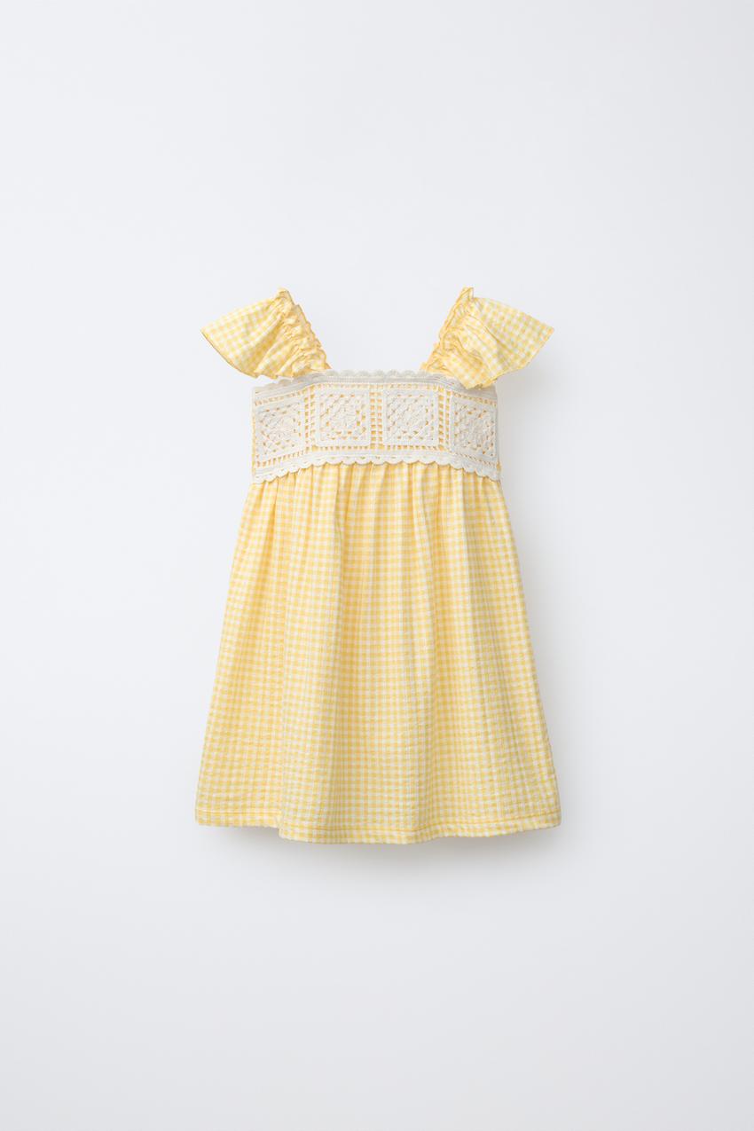 GINGHAM CROCHET DRESS - Yellow | ZARA United States
