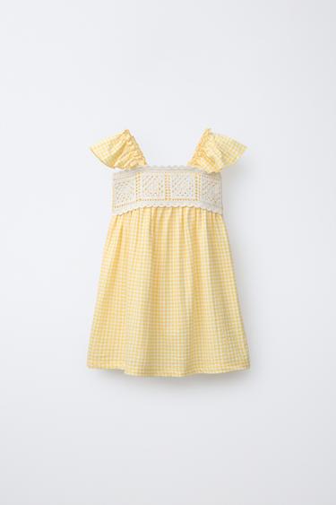 ĐẦM KẺ CA RÔ GINGHAM PHỐI LEN MÓC - Màu vàng từ Zara