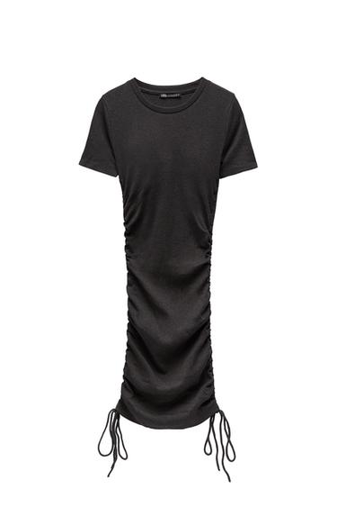 RIBBED DRESS WITH GATHERING