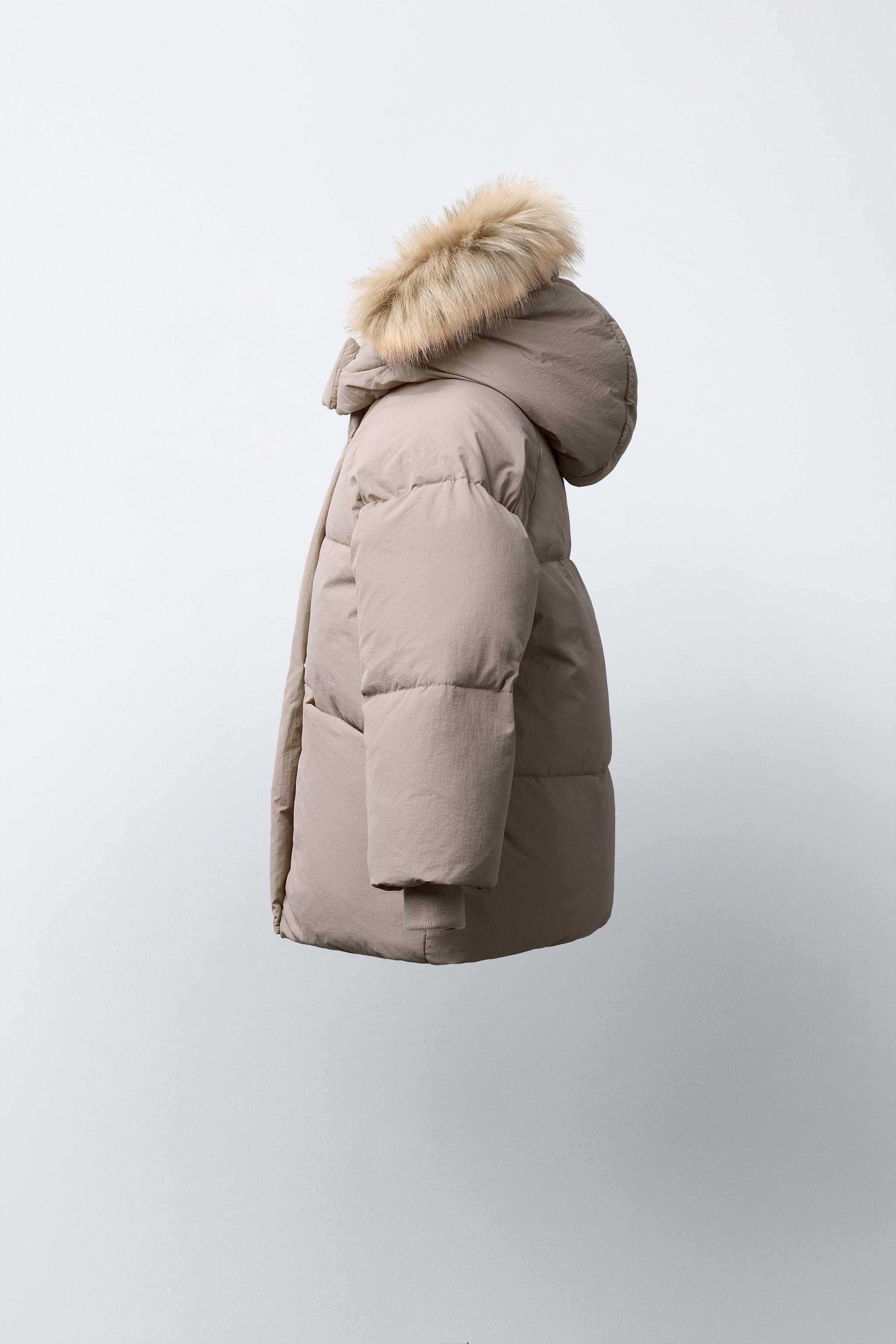 WATER-REPELLENT FEATHER DOWN PUFFER COAT WITH REMOVABLE FAUX FUR HOODIE