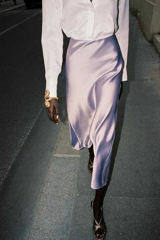 SATIN MIDI SKIRT Light lilac ZARA Australia
