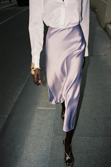 SATIN MIDI SKIRT - Light lilac by Zara
