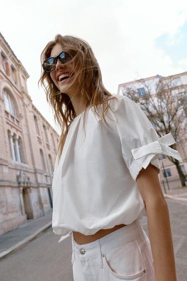 Zara TIED BALLOON TOP - White