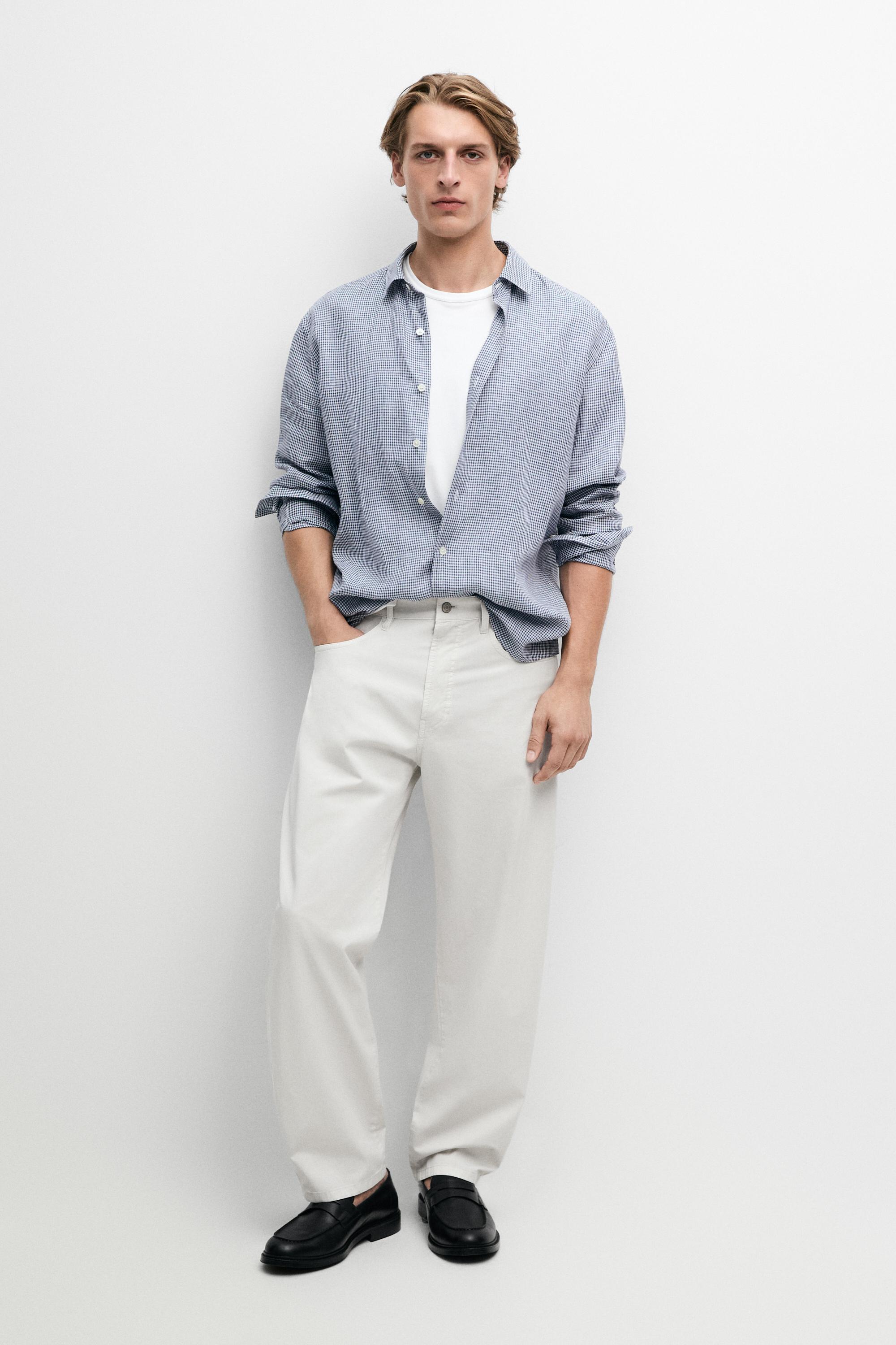 Barrel fit poplin denim-effect pants