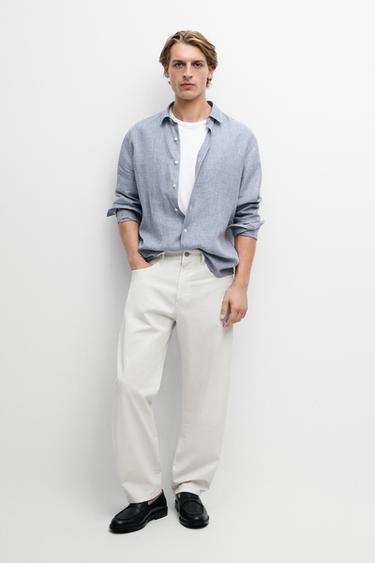 Barrel fit poplin denim-effect pants — Stone 1