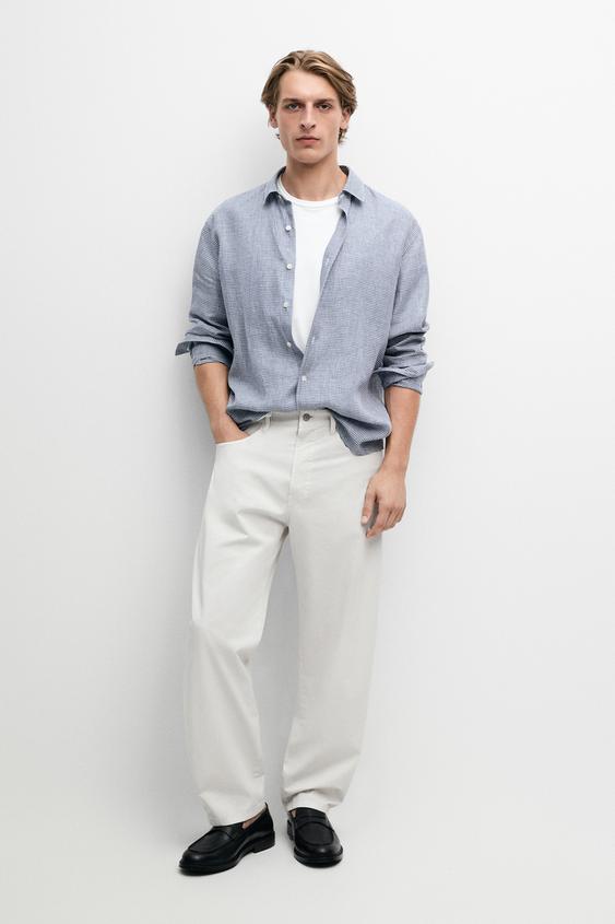 Zara Barrel fit poplin denim-effect pants - Stone - Image 0