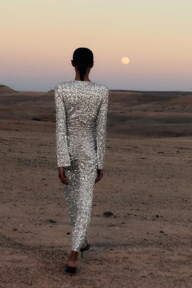 ZW COLLECTION SEQUINNED DRAPED DRESS - Silver by Zara