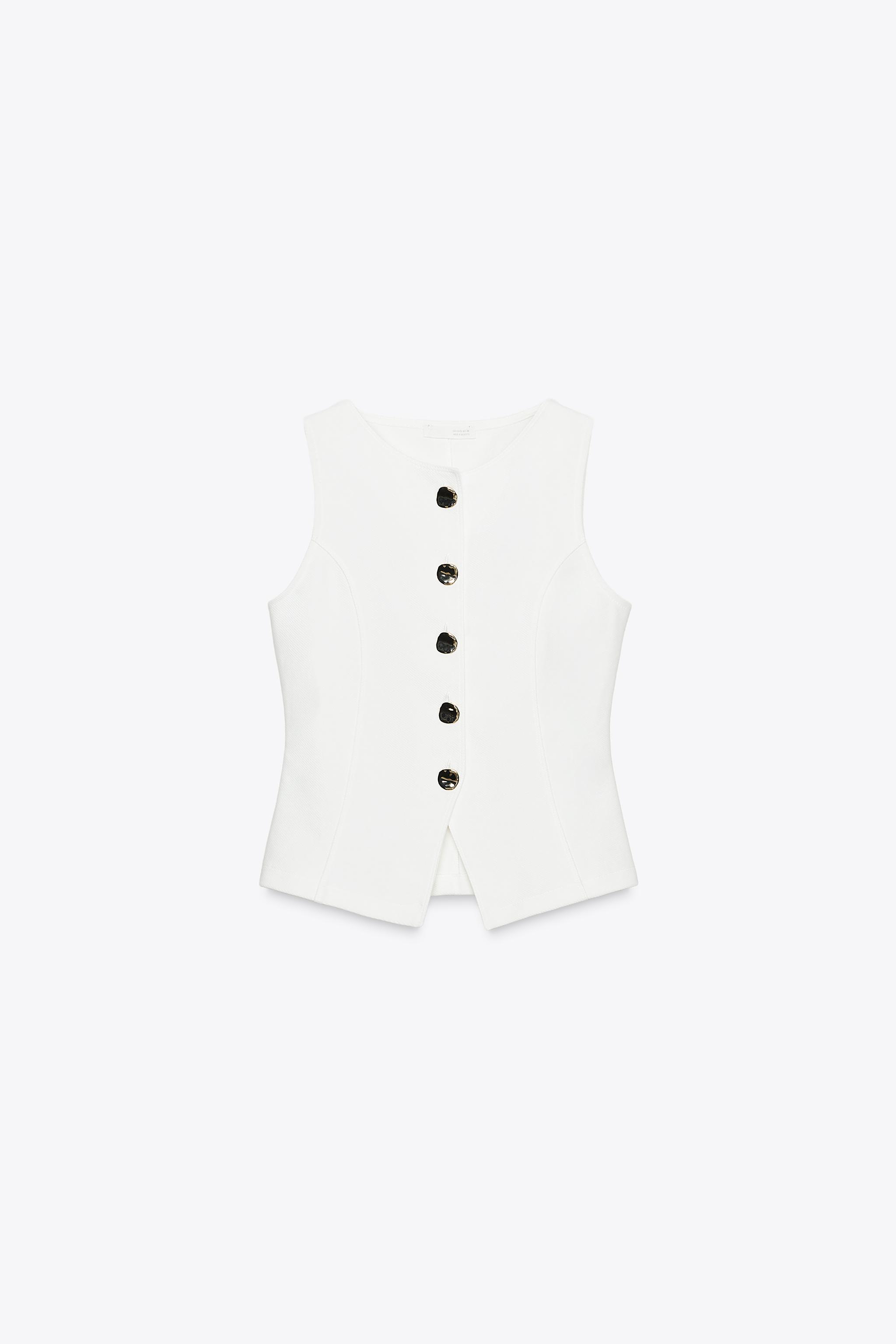 新品　UND MANY MOTIF BUTTON VEST BUTTON VEST TOP - Black | ZARA United States