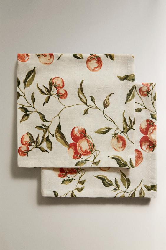PACK OF TOMATO PRINT NAPKINS (PACK OF 2) - Sand by Zara - Image 0