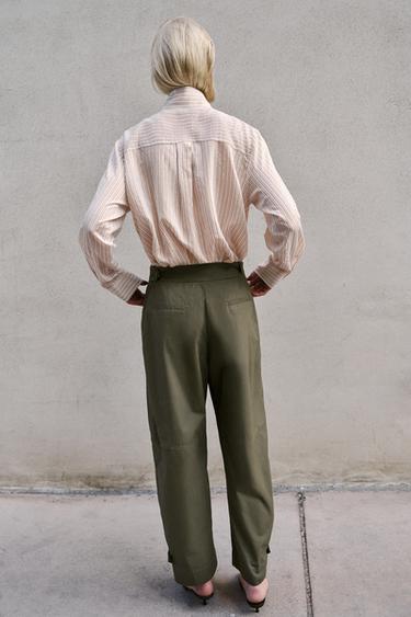 PANTALON BARREL À PASSANTS - Kaki foncé de Zara - Image 4