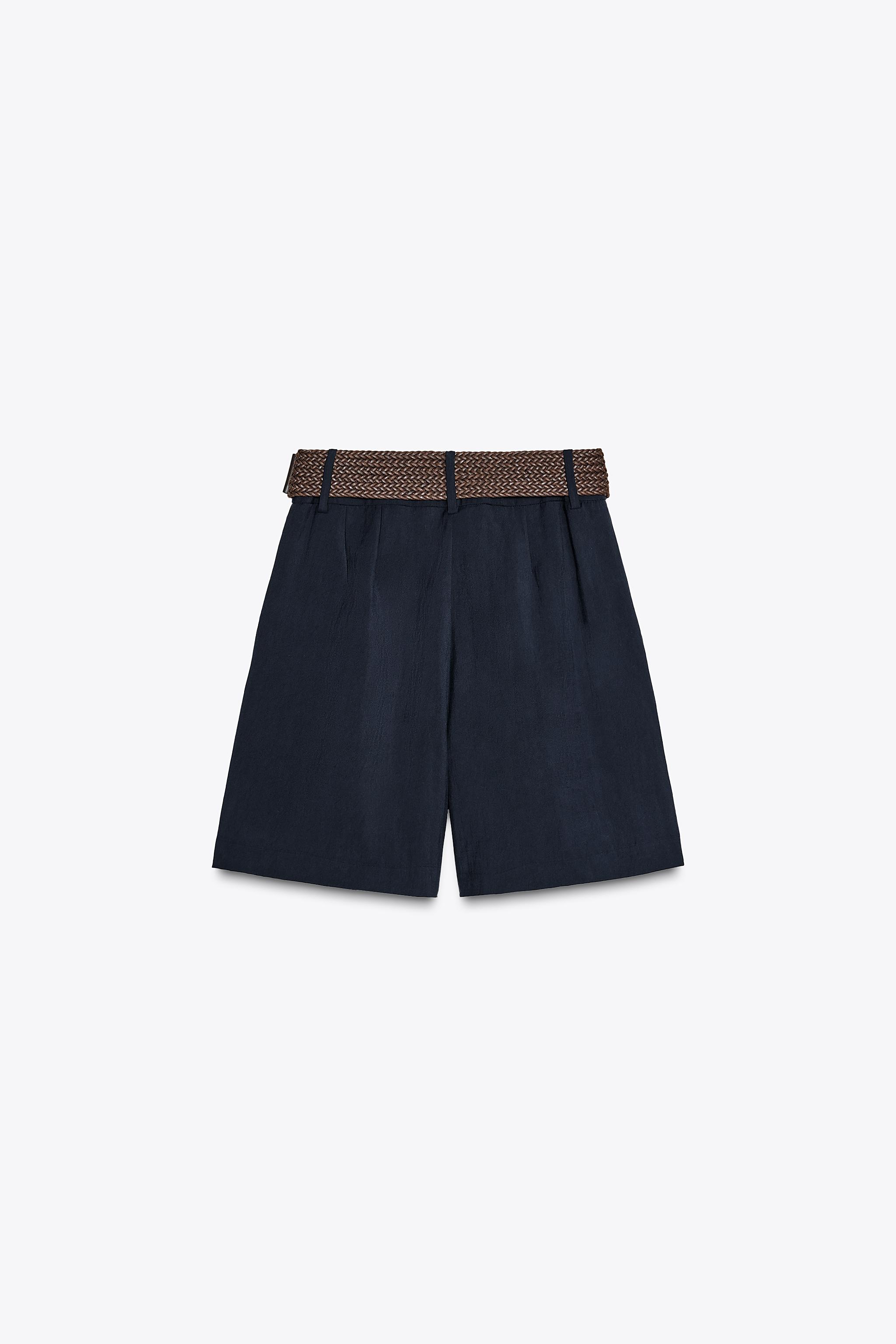 ZARA ダーツ＆ベルト付きバミューダパンツ 8372/444 ベルトディテール ダーツバミューダパンツ - ホワイト | ZARA