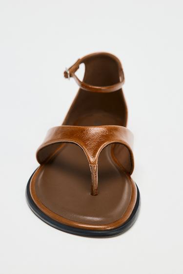 LEATHER TOE POST SANDALS - Brown by Zara - Image 3