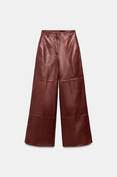 PANTALONS DE PELL WIDE LEG ZW COLLECTION LIMITED EDITION - Terracota de Zara