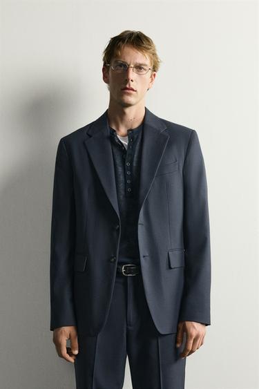 REGULAR FIT KOSTUUMBLAZER MET WOL - Marineblauw van Zara