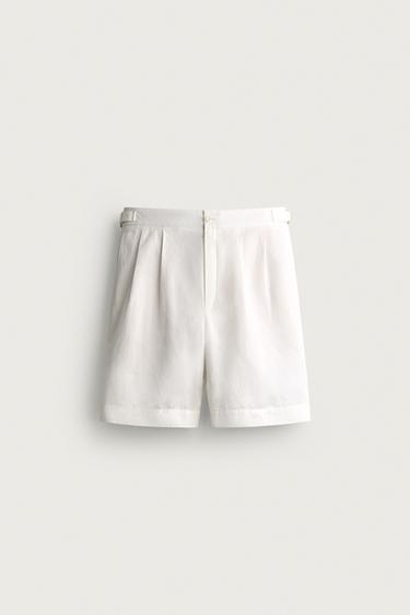 REGULAR FIT BERMUDA SHORTS WITH TABS - White by Zara