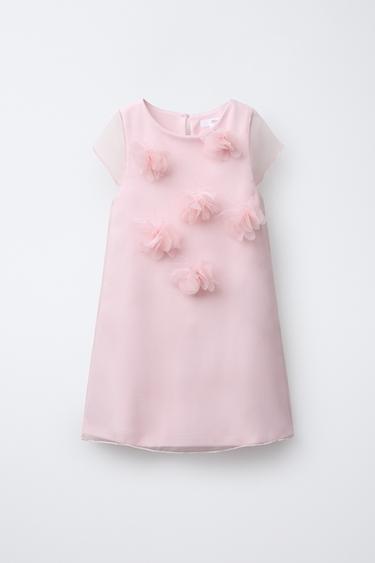 3D FLORAL ORGANZA DRESS - Pink by Zara